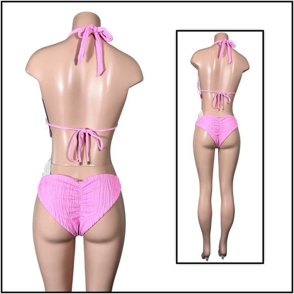 Beach Bunny Raja Triangle Top DD  Skimpy Bottom M, L, XL - Flamingo $290 - Picture 7 of 13